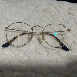 Blue Light Gold Round Metal Frame Glasses